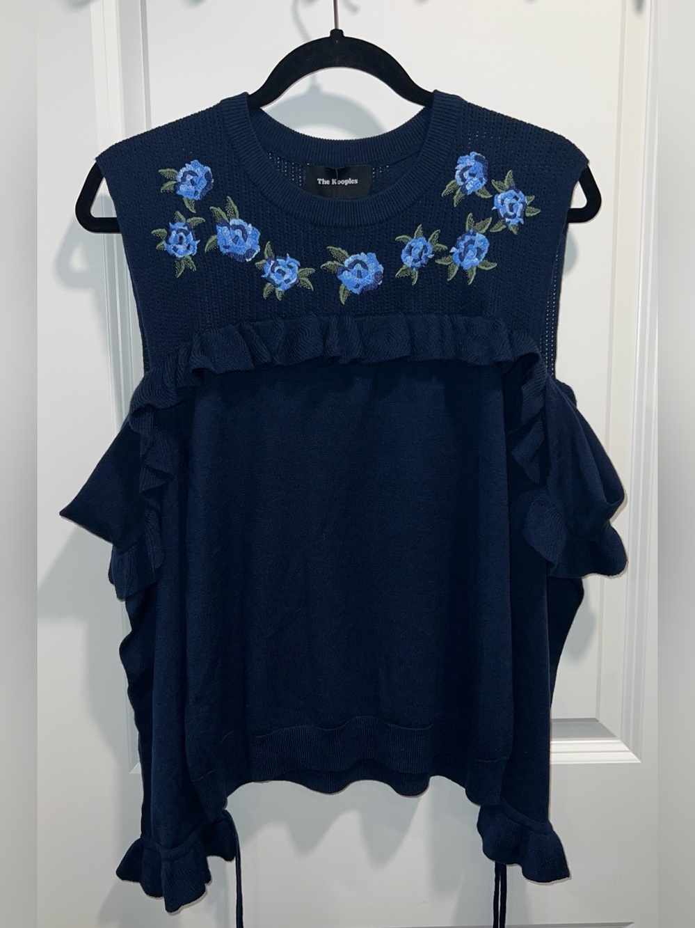The Kooples Women’s Navy Cold Shoulder Sweater with Embroidery Size M NWT